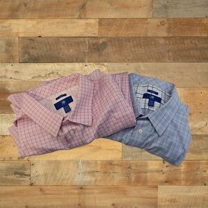 Egara Men’s Non-Iron Summit Dress Shirts 2XLT Bundle (Pink & Blue Plaid)